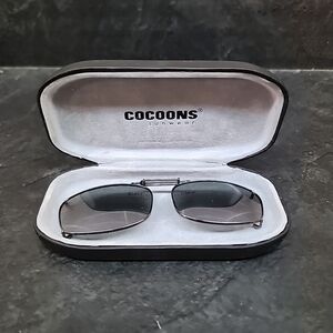 Cocoons Sunwear Clip-On Gray Gun Metal Sunglasses Spring Adjustable 4-5" W/case